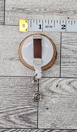RN Flower Engraved Wood Round Lasered Retractable Badge Reel for Keychain ID - Imagen 11 de 13
