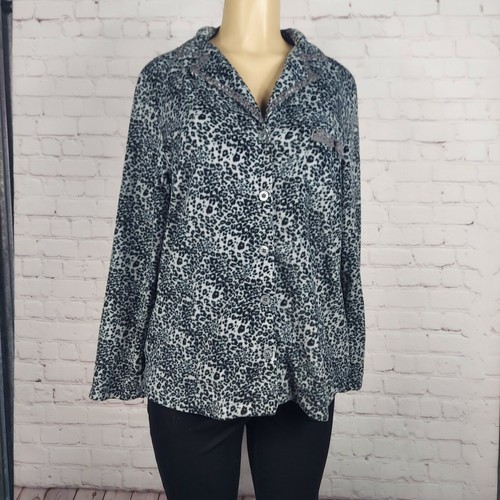 anne klein pajama set women shirt & pants size medium animal print fleece - Picture 2 of 12