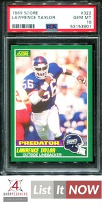 1989 SCORE 322 LAWRENCE TAYLOR GIANTS HOF PSA 10 A3288325 1989 SCORE 322 LAWRENCE TAYLOR GIANTS HOF PSA 10 A3288325