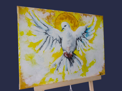 HandPainted White Dove Canvas Wall Art Modern Spiritual Decor for Home & Office - Picture 4 of 9