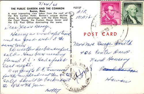Postal BEANTOWN U.S.A. Public Garden and Common BOSTON, MA c1963 - Imagen 2 de 2