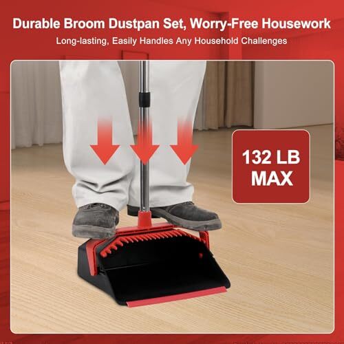 Upgrade Broom and Dustpan Set with 5'' Long Handle, Large 1 Black and Red - Picture 3 of 7