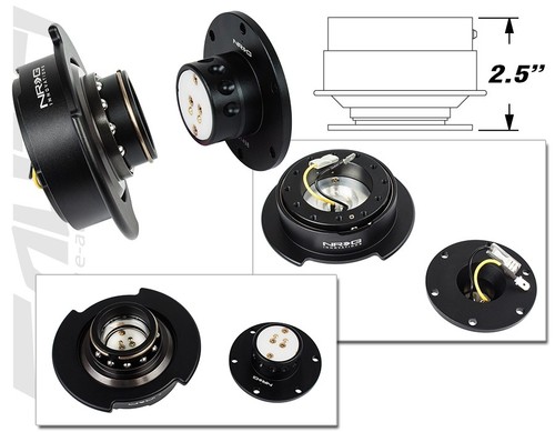 NRG 350 3" DP Steering Wheel Leather BK St YW 101H Hub Gen2.5 BK Release Lock LB - Picture 3 of 5