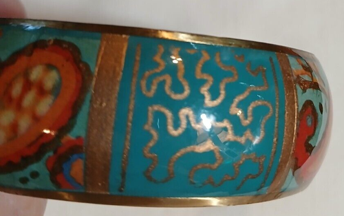 Vintage Brass Metal Colorful Enamel Bangle Bracelet Paisley - Picture 10 of 11