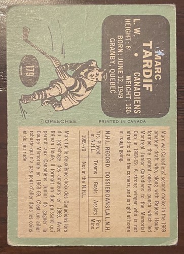1970-71 OPC #179 MARC TARDIF VG+EX ROOKIE CARD MONTREAL CANADIENS!! - Picture 2 of 2