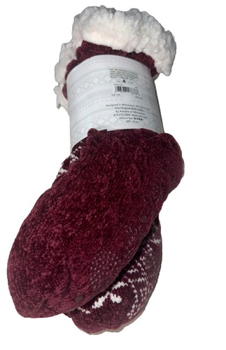 MUK LUKS Cabin Socks Womens 2 PACK Size S/M 5-7 Non Skid Fully Lined Burgundy - Picture 5 of 7