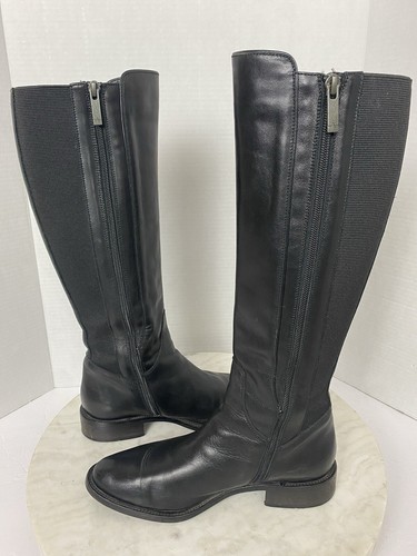 AQUATALIA Womens Knee High Tall Black Leather Riding Boots Size 6.5 Classic - Picture 13 of 18
