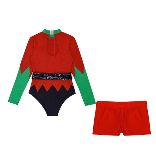 Mädchen Weihnachten Patchwork Body Overall Turnanzug Bühne Weihnachtsmann Tanzen - Bild 5 von 31