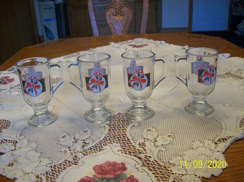 Home Interior Vintage Clear Glass Candy Cane Design  4 Hot Chocolate Mugs