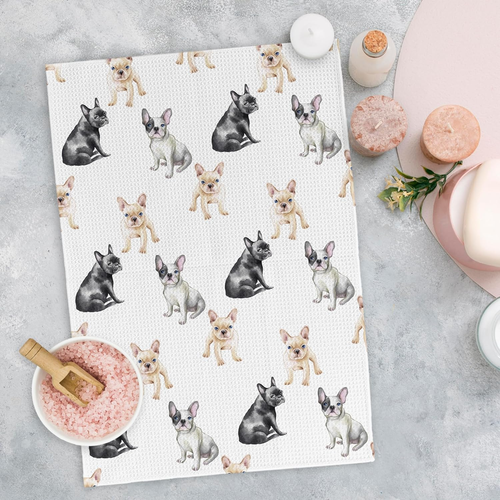 Dog Kitchen Towels French Bulldog Dog Dish Hand Tea Towels for Kitchen Decor ... - Picture 2 of 7