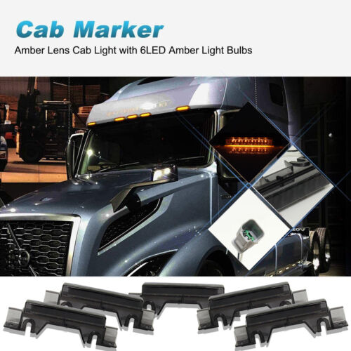 5X Luz de circulación marcador de techo de cabina para camión Volvo VN/VNL 03-up ámbar ahumado 6 LED - Imagen 2 de 11