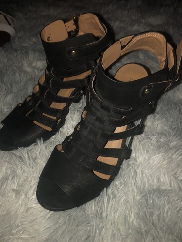 Women’s Ankle Strap Buckle Sandals Peep Toe High Heel Casual Shoes Sz 7 Black - Picture 13 of 23