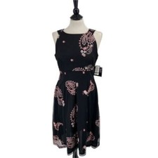 Nine West Dress  Black Floral Embroidered Paisley Whimsigoth Fairy Witch Size 8
