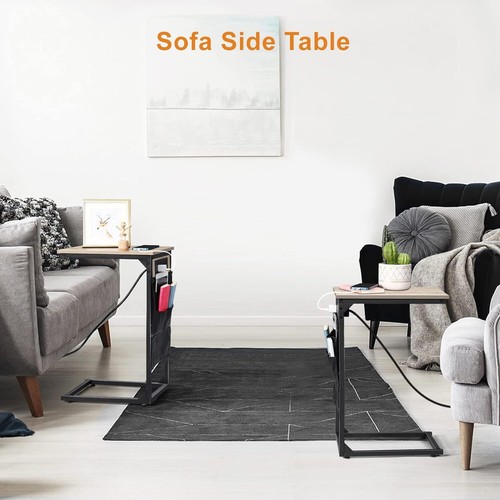 2PCS C Shape End Table w/Charging Station, Side Table for Couch with Side Pocket - Picture 7 of 8
