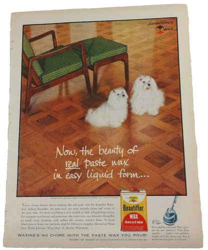 1950s Beautiflor Floor Wax Maltese Dogs Print Ad Advertisement Vintage - Picture 2 of 3