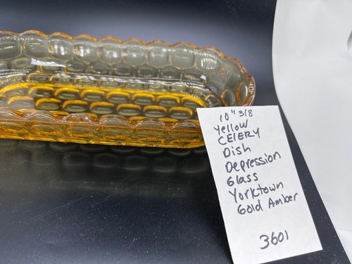 Celery Dish 1930 Indiana Amber Gold Yorktown Glass Tiara Oblong Bowl 10 1/2" - Picture 2 of 5