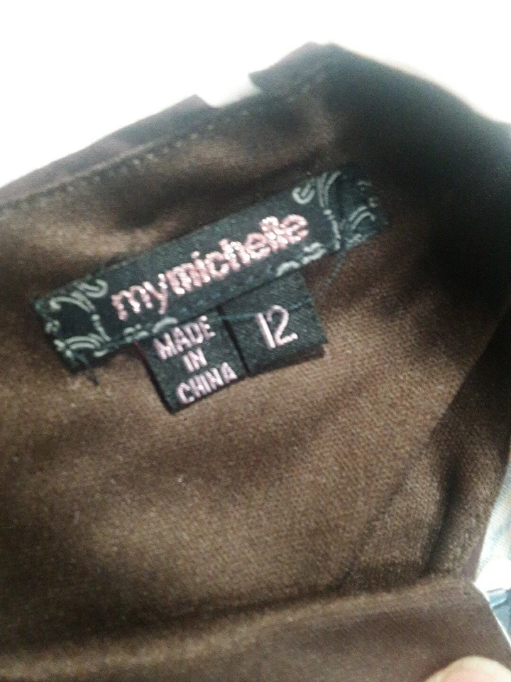 Vestido de reunión My Michelle marrón forrado sin mangas para niñas talla 12 círculos puntos grandes Foto 4 de 4