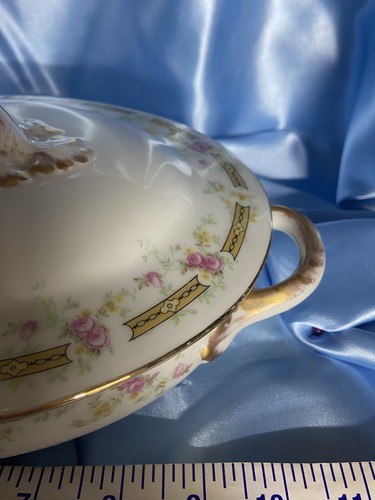 Antique Guerin Limoges Covered Serving Dish Roses Gold Trimmed Rear Pattern Rose - Picture 8 of 24
