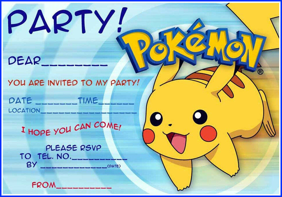 Invitations de fête Pokémon mettant en vedette Pikachu, paq. 8