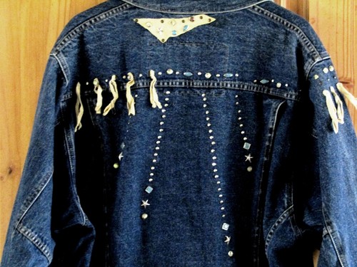 Freego 80's Blue Denim Studded Biker Jacket Men Oversized Large - Picture 5 of 14