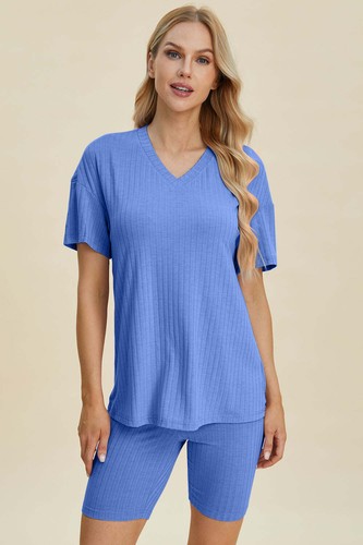 Basic Bae Full Size Ribbed V-Neck Short Sleeve Top and Shorts Set - Picture 9 of 37