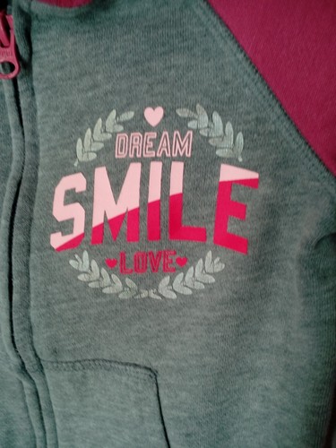 Hoodie Sweatshirt Girls Danskin Now XS 4/5 Pink Gray Dream Smile Love Hearts - Picture 3 of 8
