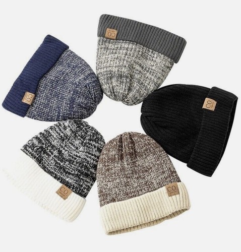New Unisex Two-Tone Winter Hats Add Fur Lined Men And Women Fashion Warm Beanie - Picture 6 of 7