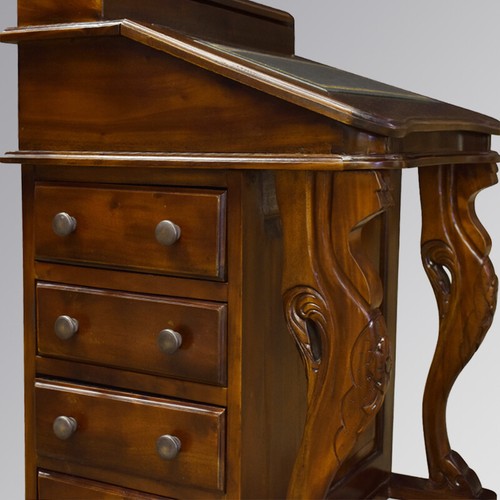 Writing Bureau- Davenport– Chestnut and Green Faux Leather - Solid Mahogany wood - Picture 9 of 10