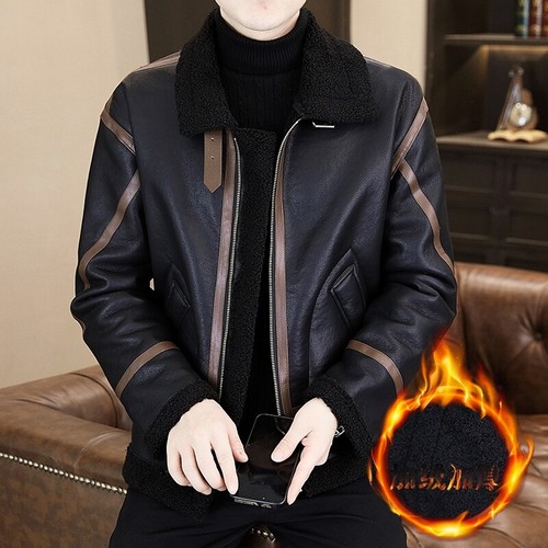 Leather Jacket Men's Winter Leather Jacket Thickened Velvet Youth Fur All in One - Picture 8 of 9