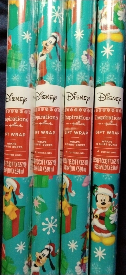 DISNEY Goofy Donald Daisy Pluto LOT of 4 ROLLS Gift Wrapping Paper 65 ...