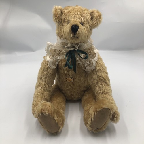 Vintage Mohair Teddy Bear 16” Golden Bear Signed Pat 91  Lace Collar/Necklace - Picture 1 of 6