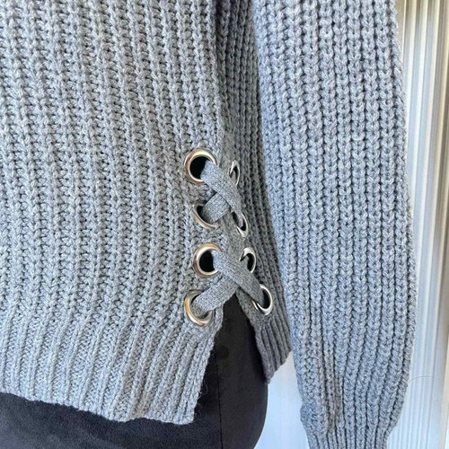 It’s Our Time | Knit Lace Up Sweater - Picture 2 of 3