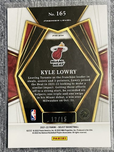 2021-22 Panini Select Basketball KYLE LOWRY Orange Pulsar /15 Premier Level🔥🔥 - Picture 2 of 2