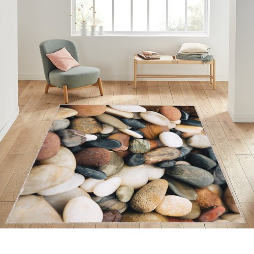 Pebble Print Rug, Stone Pattern Carpet, Realistic Rock Mat, Stone Rug, Pebble - Picture 3 of 10