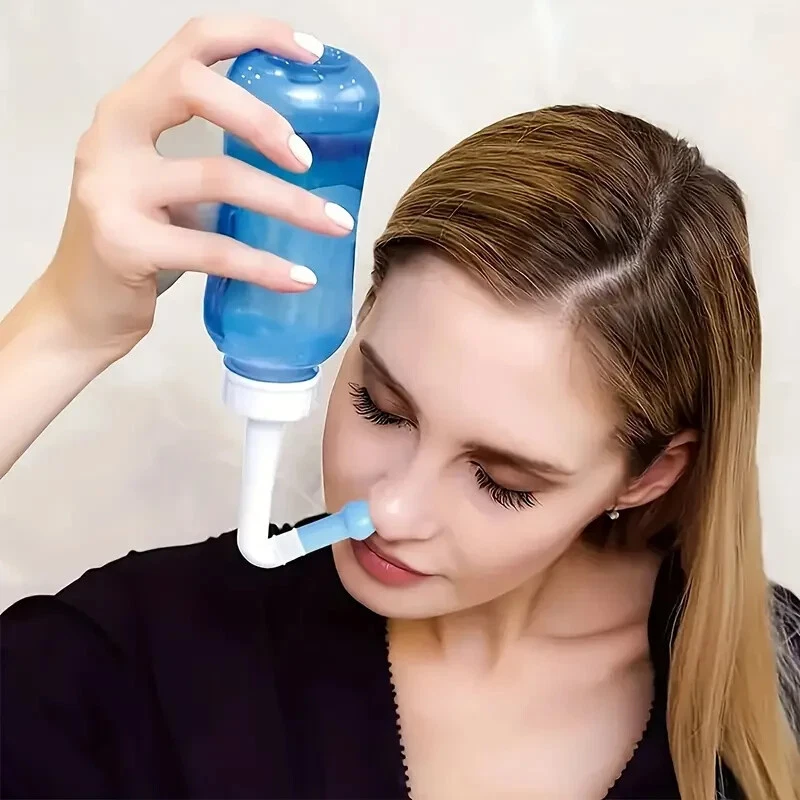 MAOEVER Neti Pot Sinus Rinse Squeeze Bottle Nose Wash Cleaner Pressure Rinse Nasal Irrigation per adulti e bambini, senza BPA, 300 ml, con 30 pacchetti di sale per lavaggio nasale e termometro