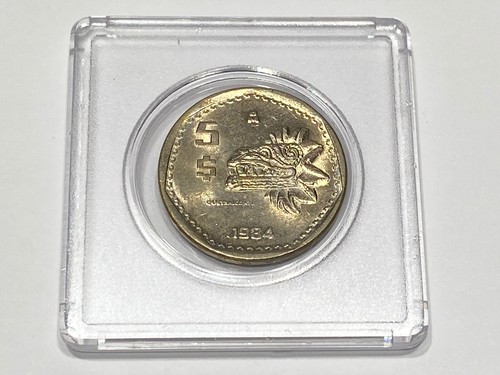 1984 $5 PESOS MEXICO COIN QUETZALCOATL AZTEC CIRCULATED