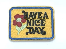 Have a Nice Day Iron-on Patch Vintage 70s Style Retro Hippie Flower 2.4x1.75inch