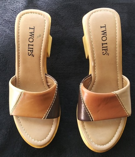 Vintage Two Lips 'EVA' 2.5" Wood Heel Leather Upper Slides Shoes women's size 7M - Picture 3 of 15