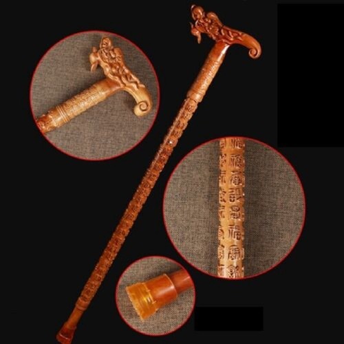 New Peach Wood Carved Walking Stick Cane Crutch Climbing Wooden Walker - Picture 7 of 15