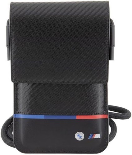 BMW M Series Carbon Tricolour Universal Phone Pouch With Strap & Cardslot Black - Picture 2 of 5