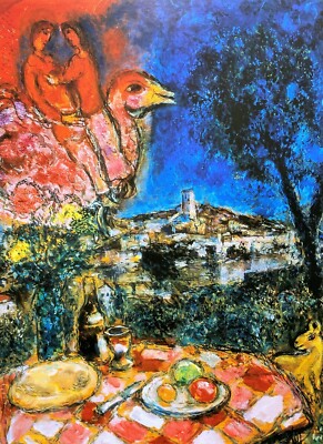Marc Chagall 水彩画 リトグラフ　約107cm x 94cm Marc Chagall Goat and Landscape Lithograph 107cm x 94cm Signed