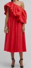 $2870 Alexander McQueen Women's Red One-Shoulder Ruffle Midi Dress Size 44