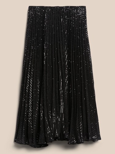 Banana Republic S Pleated Sequin Midi Skirt Small Black #787168 NWT - Picture 4 of 4