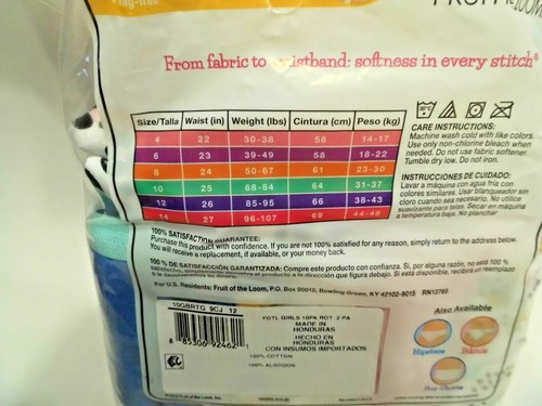 Fruit of the Loom Girls 8pk Cotton Classic Briefs Size 12 Assorted Colors - Picture 2 of 3