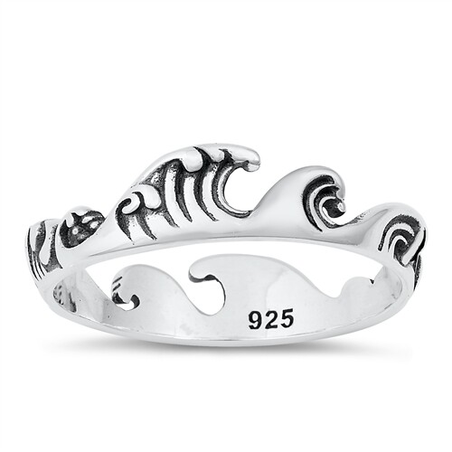 Ocean Waves Ring Echt Sterlingsilber 925 oxidierte Gesichtshöhe 5 mm Größe 8 - Bild 1 von 1