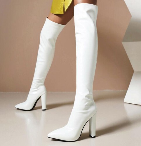 Overknee-Stiefel Damen Blockabsatz zum Überziehen Party Overknee-Stiefel 34-47 - Bild 12 von 16