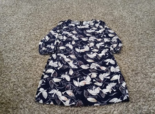 Old Navy Dress Womens Small Blue All Over Bird Print 3/4 Sleeve Crew Neck Rayon