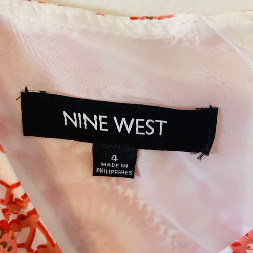 Nine West Fit and Flare Floral Dress Sz 4 Pleated Coral White Spring Summer NWT! - Picture 5 of 9