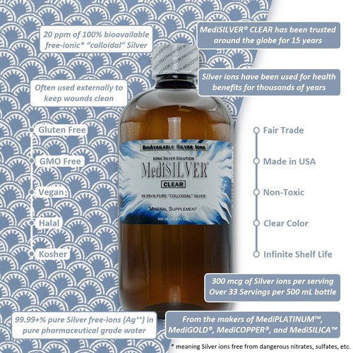 MediSILVER® CLEAR Immunity Booster True Free-Ionic Silver Ag++ Nutrient: 1 Gal - Picture 3 of 12