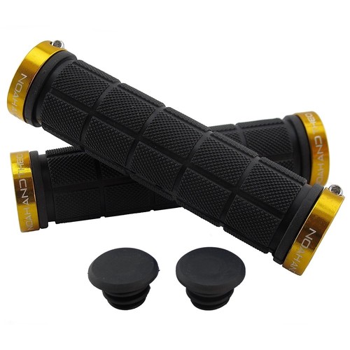 Noah And Theo Double Lock On Mountain Bike Bicycle Handlebar Grips BLACK GOLD - Picture 2 of 2